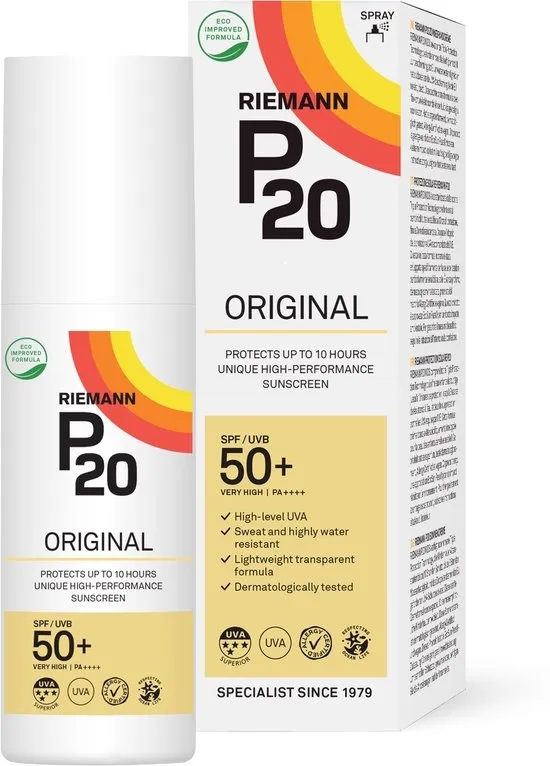 P20 Original SPF 50+ - Hoogwaardige Zonnebrand spray - Zonbescherming tot 10 uur - Hoge UVA- en UVB-bescherming - Parfumvrij - Zeer waterbestendig - factor 50+ - 85 ml