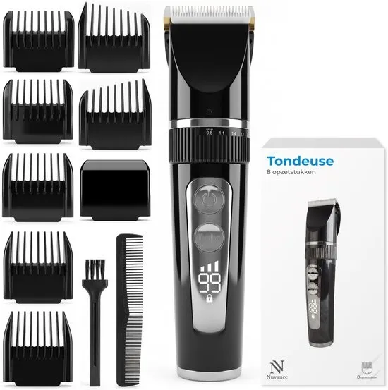 Nuvance Tondeuse Mannen - Baardtrimmer Mannen - Tondeuse Hoofdhaar - Trimmer Mannen - Haartrimmer Mannen - Incl. 8 Opzetstukken