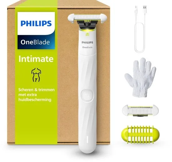 Philips OneBlade Intimate Trimmer & Scheerapparaat Voor haar – Comfortabel Scheren en Trimmen van Intieme Zones - 2x SkinProtect Mesje, Waterproof, 45 Min. Draadloos Gebruik, – QP1930/34