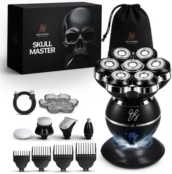 Scheerapparaat Mannen 8-in-1 – Skull Master Zwart - Scheerapparaten met Trimmer - Kaal Hoofd - Head Shaver – Brothers in Style