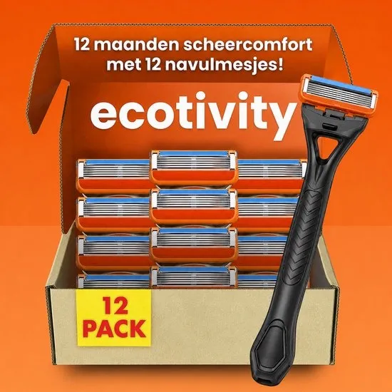 Ecotivity Luxe Scheermesjes 12x - Scheermesjes - Geschikt voor Gilette Fusion 5 Houder - Met Houder Geschikt voor Fusion 5 Scheermesjes - Voor Een Gladde Huid - 5 Blade Scheermesje - Navulmesjes - Voordeelverpakking