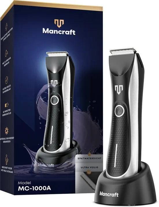 Mancraft Bodygroomer Mannen - Extra Veilig - Waterdicht - Met Opzetkammen - Trimmer voor Lichaam en Schaamstreek - Schaamhaar Trimmer