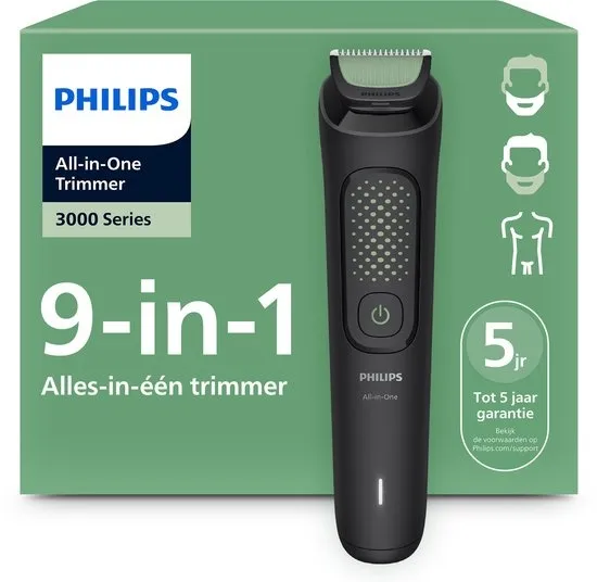 Philips Series 3000 Multigroom - Baardtrimmer - 9 in 1 - Neushaartrimmer - Intimate trimmer - Face&Hair&Body - Opbergzakje - Zwart - MG3945/15