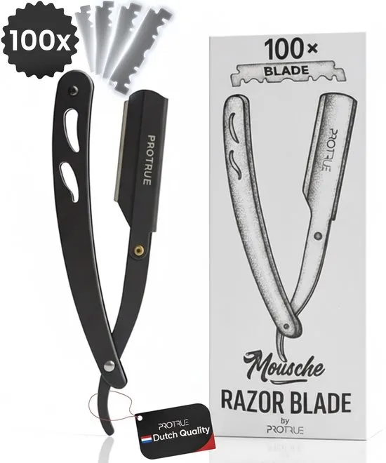 ProTrue Open Scheermes met 100 Scheermesjes - Klassiek Barbiersmes - Shavette - Safety razor - Kappersmes