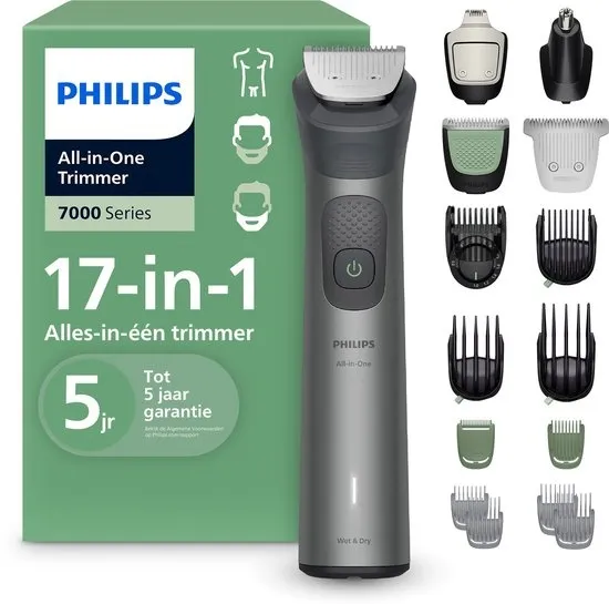 Philips Series 7000 Multigroom - Baardtrimmer - 17 in 1 - Neushaartrimmer - Precisietrimmer - Lichaamstrimmer - Wenkbrauwtrimmer - Face&Hair&Body - Scheersensor - Opbergzakje - Staal - MG7951/15
