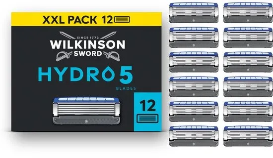 Wilkinson Sword Hydro 5 Navulmesjes voor mannen, XXL-verpakking, huidhydratatie, mesjes met carboncoating, 12 navulmesjes