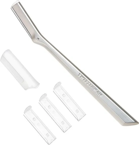 Tweezerman Facial Razor – Precisie Gezichtsscheermes Voor Donshaar & Exfoliëren – RVS Herbruikbaar Scheermesje Met 3 Vervangbare Mesjes – Verwijdert Donshaartjes En Dode Huidcellen – Voor Gladde, Stralende Huid – Veilig & Hygiënisch