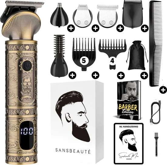 Sansbeauté 6-in-1 Baardtrimmer Mannen - Trimmer voor Baard en Lichaam - 0.5-15MM - Incl. 6 opzetstukken - All in One - Bodygroomer Mannen - Snor Trimmer - Tondeuse Barbe - Beard Trimmer - Trimapparaat - Multigroomer