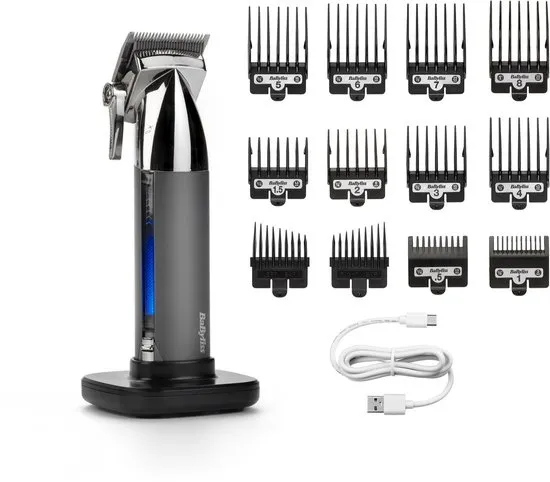 BaByliss Super-X Metal Tondeuse - 180 min draadloos gebruik - Incl. USB oplaadstandaard - Tondeuse mannen hoofdhaar - Trimmer - 10 opzetstukken - E996E
