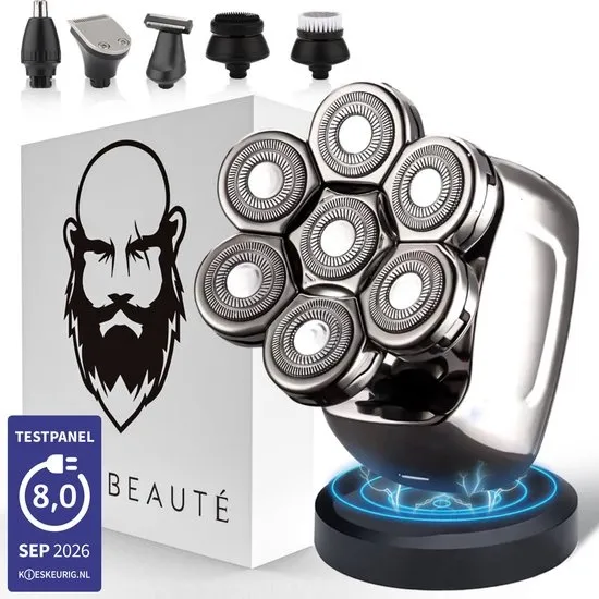 Sansbeauté® 6-in-1 Scheerapparaat Mannen - Complete Set - Trimmer & Tondeuse - Electric Face & Head Shaver - 7D Hoofdscheerapparaat - Hoofd Kaal Scheren – Nat & Droog - Draadloos Opladen - Elektrisch