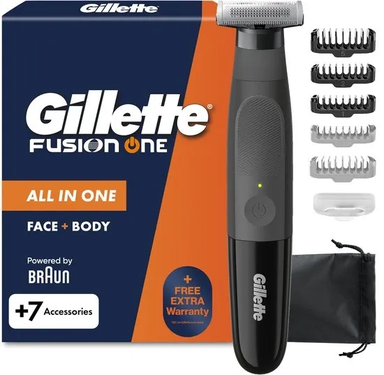 Gillette Fusion One - Trimmer with One Blade - Hybrid Baardtrimmer & Scheerapparaat + 7 hulpmiddelen en accessoires