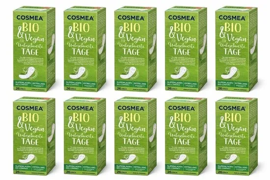 Cosmea® | 8 x 26 inlegkruisjes | EXTRA LANG | 208 stuks | absorberend | biologisch katoen en vegan | zonder parfum | multipack