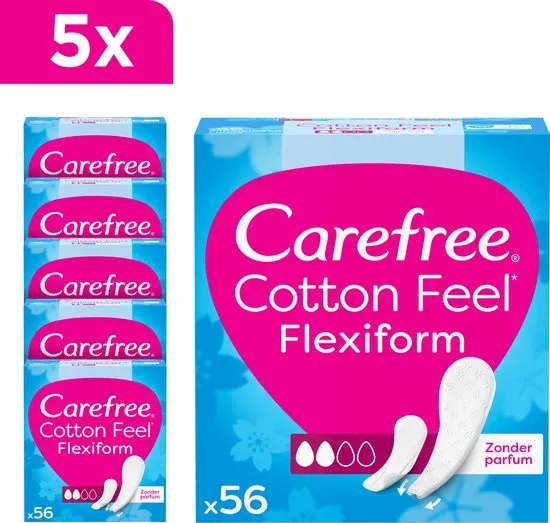 Carefree Cotton Feel Flexiform - luchtdoorlatende inlegkruisjes string - parfumvrij - absorptiegraad twee - 5 x 56 stuks