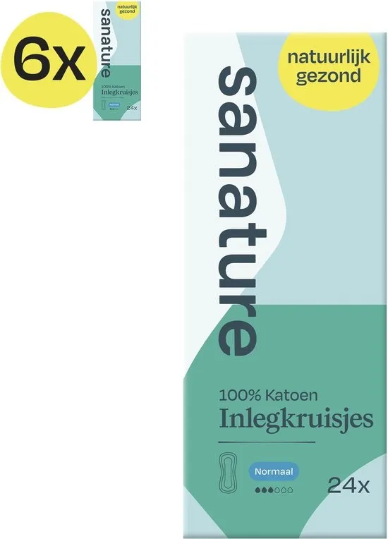 Sanature 100% katoenen - Inlegkruisjes Normaal - 6 x 24 stuks - Natuurlijk & voor de gevoelige huid