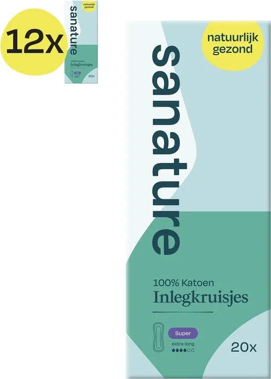 Sanature 100% katoenen - Inlegkruisjes Super - 12 x 20 stuks - Natuurlijk & voor de gevoelige huid