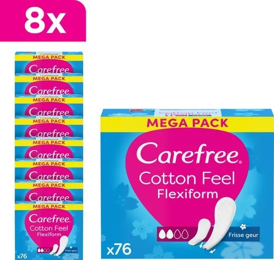 Carefree Cotton Feel Flexicomfort - luchtdoorlatende Inlegkruisjes, Frisse Geur, Absorptiegraad Twee, Maat Normaal, Verpakking van 8x76 stuks