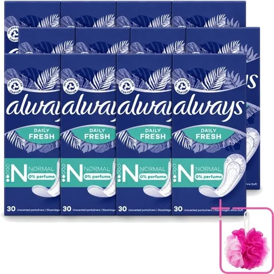 12 x Always Daily Fresh - Inlegkruisjes - Normaal - Ongeparfumeerd - 30 Inlegkruisjes - Bulkverpakking - Inlegkruisjes - Douchemop - Geurneutralisatie