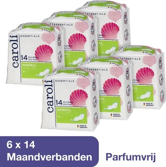 Caroli Maandverband Voordeelverpakking - 84 stuks Maandverband met Vleugels - Parfumvrij - 100% bescherming - Snelle Absorptie - Soft & Dry Toplaag - Dermatologisch Getest - 10 cm x 23 cm - Nordic Swan Ecolabel