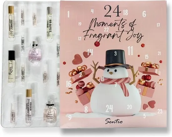 Adventskalender met 24 mini parfum flesjes - kerst kalender - sneeuwpop - sentio - parfum spray -