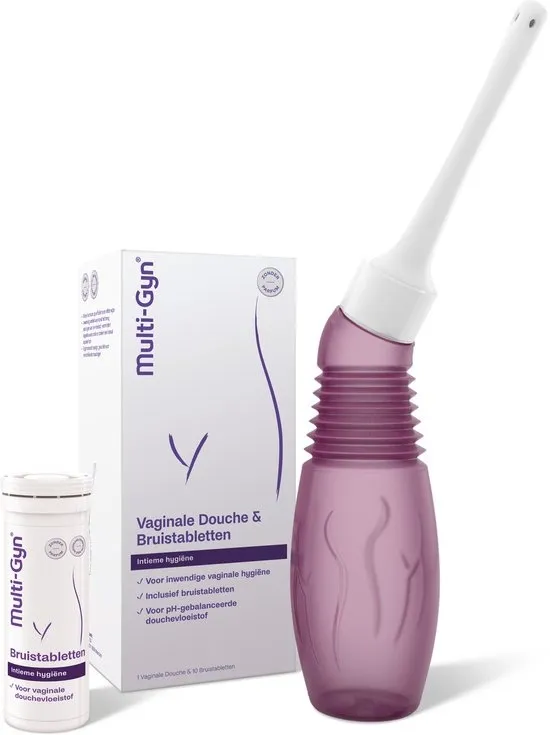 Multi-Gyn Vaginale Douche & 10 Bruistabletten - Vaginale Douche voor Intieme Hygiene, Intieme Verzorging voor optimale Vaginale Gezondheid, te gebruiken tegen afscheiding, jeuk en irritatie, Vaginale Douche spoelt schoon op efficiënte en milde wijze