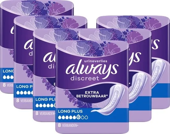 Always Discreet Verband Voor Urineverlies Dames Long Plus - 6 x 8 Verbanden