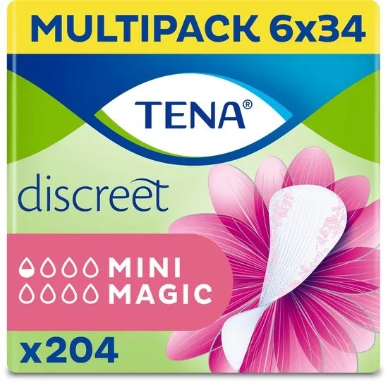 TENA Discreet Mini Magic Inlegkruisjes 6 x 34ST - 204 Stuks - Voordeelverpakking