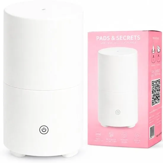 Pads & Secrets Menstruatiedisc / Menstruatiecup Sterilisator – Plug & Play - Snel effectief gesteriliseerd - Stoomreiniger voor Menstruatie disc en cup – Wit