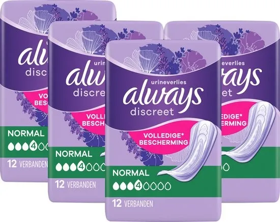 Always Discreet Verband Voor Urineverlies Dames Normal - 4 x 12 Verbanden