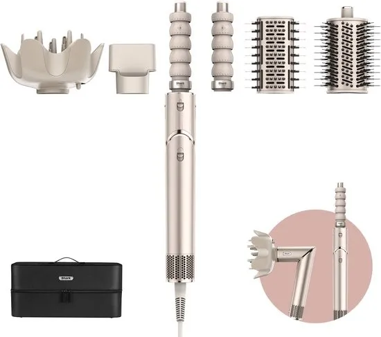 Shark FlexStyle 5-in-1 Multistyler en Föhn met Platte Borstel, Ovale Borstel, Auto-Krullers, Diffuser, Concentrator en Opbergkoffer - 2025 model - Stone - HD446SLEU