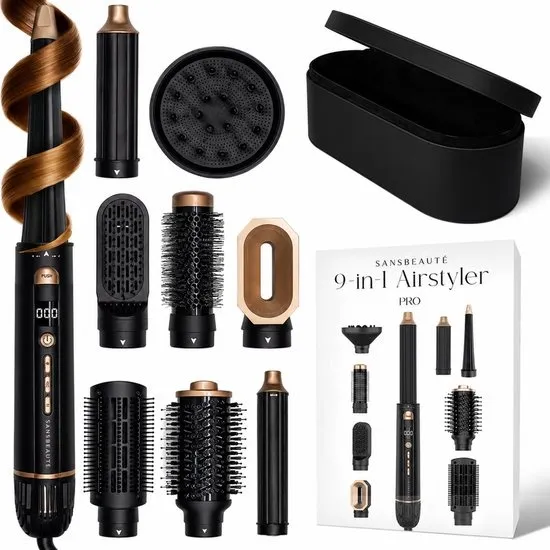 Sansbeauté® 9-in-1 Airstyler met Diffuser en Opbergdoos - Multistyler - Hairwrap - Föhnborstel Kort Haar - Haarkruller - Haarstyler - Haardroger - Warmteborstel - Krulborstel - Krultang - Haarstijler - Stijlborstel - 5 in 1 Hairstyler