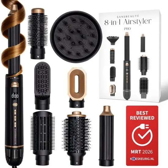 Sansbeauté® 8-in-1 Airstyler met Diffuser - Multistyler - Hairwrap - Föhnborstel Kort Haar - Haarkruller - Haarstyler - Haardroger - Warmteborstel - Krulborstel - Krultang - Haarstijler - Hairwrap - Stijlborstel - 5 in 1 Hairstyler