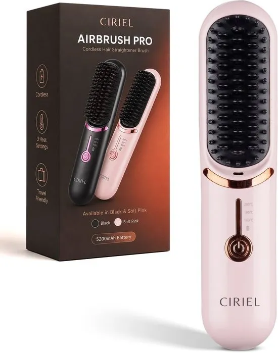 Ciriel FineHeat ™ 3 - Draadloze Stijlborstel – Elektrische Haarborstel – Warmteborstel - Roze - Draadloze Stijltang - Draadloze Fohn - Oplaadbaar – 3 Warmtestanden – Voor Dik, Normaal en Fijn Haar