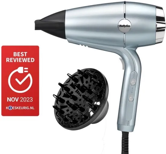 BaByliss Hydro-Fusion 2100 Föhn D773DE - Advanced Plasma Technologie - Diffuser - 2100 Watt