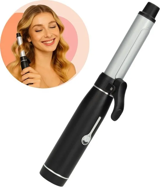 Mini Krultang Draadloos - Keramische - USB C Oplaadbaar - Lang Haar / Kort Haar - Vakantie / Voor op Reis - Kleine Krullen Tang - Reiskrultang - Zwart - Peach Beauty