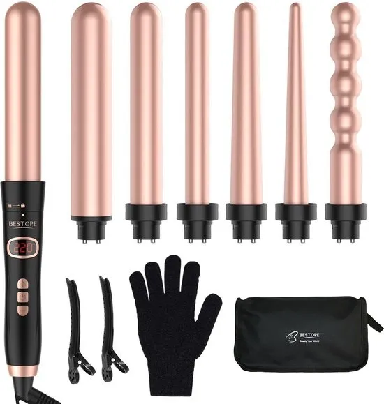 Bestope 6 in 1 Krultang met opzetstukken - Keramische Haarkruller - 13 tot 32mm - Rosé goud