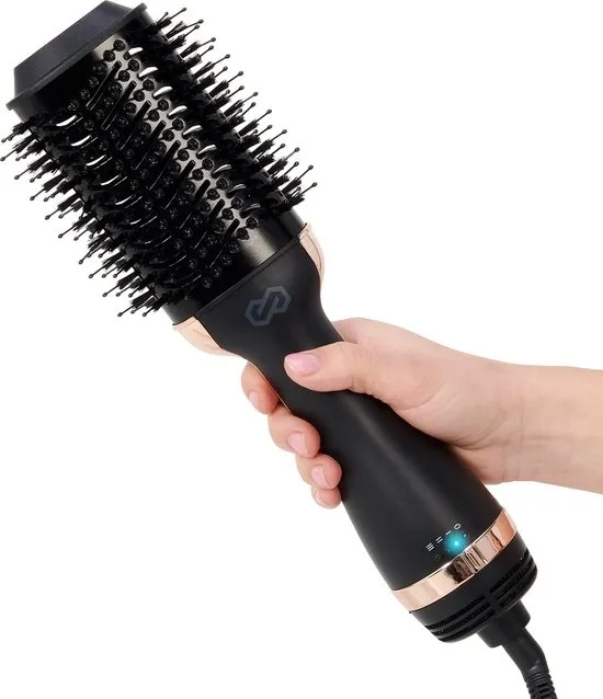 Infinity Goods 4-in-1 Föhnborstel - Keramische Magic Brush - Droog/Stijl/Krul/Volume - Kort En Lang Haar - 1200W - Zwart/Goud