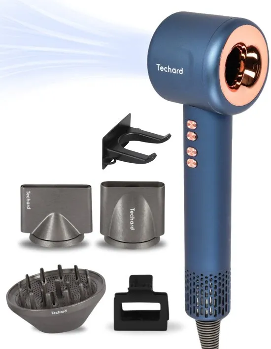 Techard Ionische Haardroger Fohn met Diffuser voor Krullen Haarfohn Ultra Stil en Superkrachtig met Diffuser Hair Dryer Reisfohn 2000W - Inclusief Opbergtas