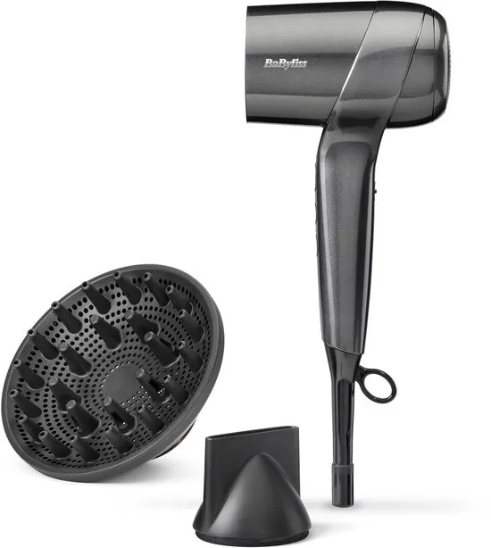 BaByliss Titanium Shine Föhn - Compacte en Krachtige Haardroger met Diffuser - Lichtgewicht Digitale Motor - Ionische functie voor Minder Pluizig Haar - 3 Temperaturen en Snelheden - D6200DE