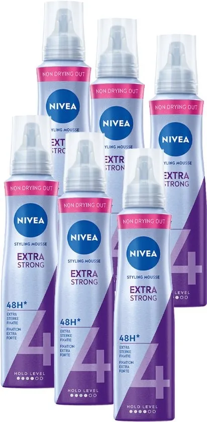NIVEA Extra Strong Styling Mousse - Haarmousse - met Panthenol en Vitamine B3 - 6 x 150ml - Voordeelverpakking