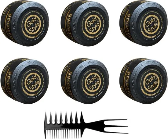 Gold Style Haar Wax Nummer 8 – Aqua Miilion – 6 x 150ML (900ML totaal) + 1 Styling Kam - Styling Haar Wax - Haar Wax Mannen