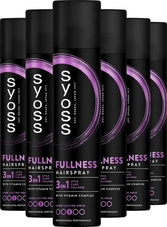 Syoss Fullness - Haarspray - Styling, Verzorging en Herstel - Directe Transformatie - Volle en Volumineuze Look - Dun en Fijn Haar - Voordeelverpakking - 6x300 ml