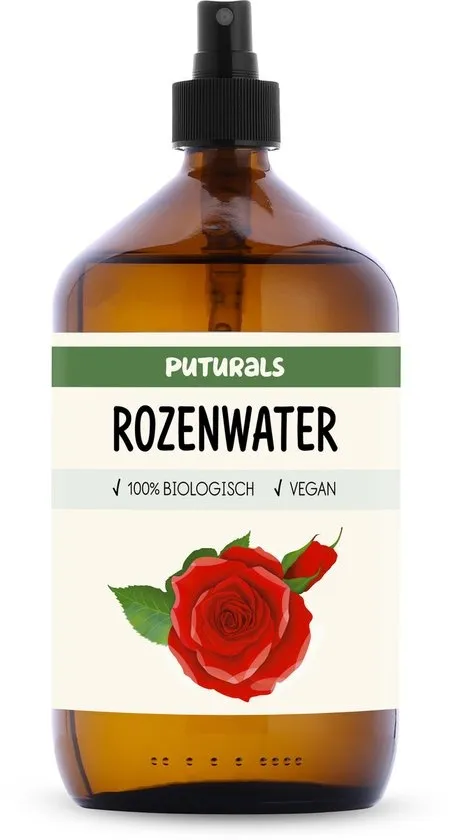 Puturals Rozenwater 100% Biologisch - 1000ml - Puur en Vegan - Rozenwater voor Gezicht en Haar - Zonder Alcohol