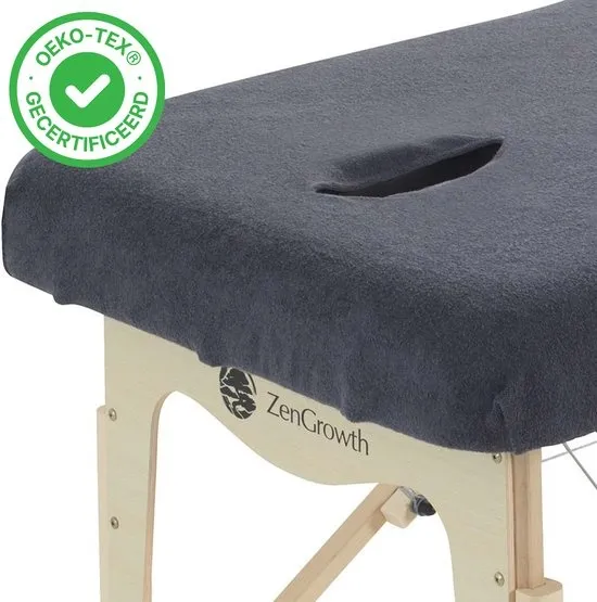ZenGrowth® Badstof Hoeslaken Massagetafel Grijs – Met uitsparing – 280 gram/m2 dikte – Geschikt voor massagetafels met lengte 180 tot 185 cm – 63 tot 71 cm breedte – Stretch materiaal