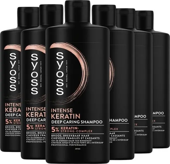 Syoss Keratin - Shampoo - Haarverzorging - Sterker en Gezonder Haar - Broos and Breekbaar Haar - Voordeelverpakking - 6x440ml