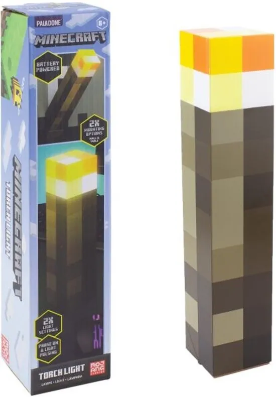 Minecraft Torch Light – Officieel Gelicentieerd, 2 Lichtmodi, Wand‑ of Vrijstaand Gebruik, Batterijgevoede Lamp voor Minecraft Fans- Paladone