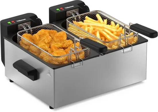 Tristar Frituurpan 2x3 liter - FR-9332 - Dubbele Friteuse 2x 1800W - Pannen apart te bedienen, koud zone - RVS