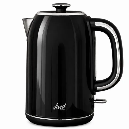 Vivid Green Luxe Waterkoker 1.7L - Retro Design - 2200W - BPA-vrij - 360° - RVS - Zwart