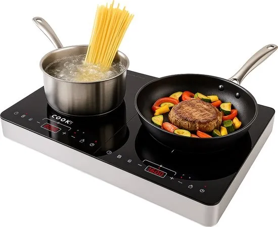 COOK-IT Inductie Kookplaat - 2 Pits - Vrijstaand - 1500W + 2000W - Timer - 8 Standen - Zwart