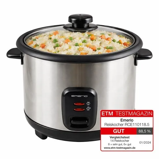 Emerio Rijstkoker 1,5 liter - Warmhoudfunctie en Automatische uitschakeling - Anti-aanbaklaag - RCE-110118.5 Zwart