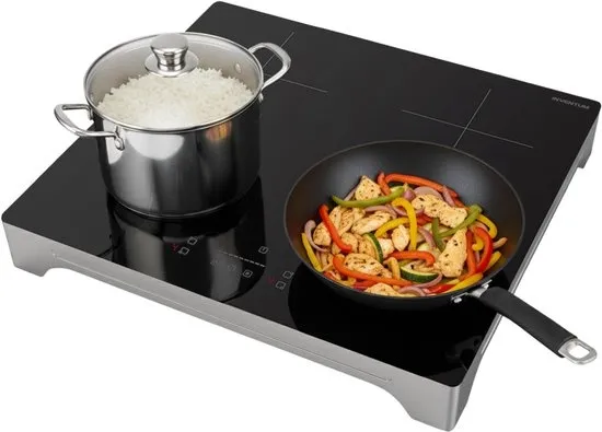 Inventum VKI6010ZIL inductie kookplaat 4 kookzones - 59 cm - 1-fase plug en play - Boost - Timer - Kinderslot - Tot 2600 W - Vrijstaand - Zilver/Zwart